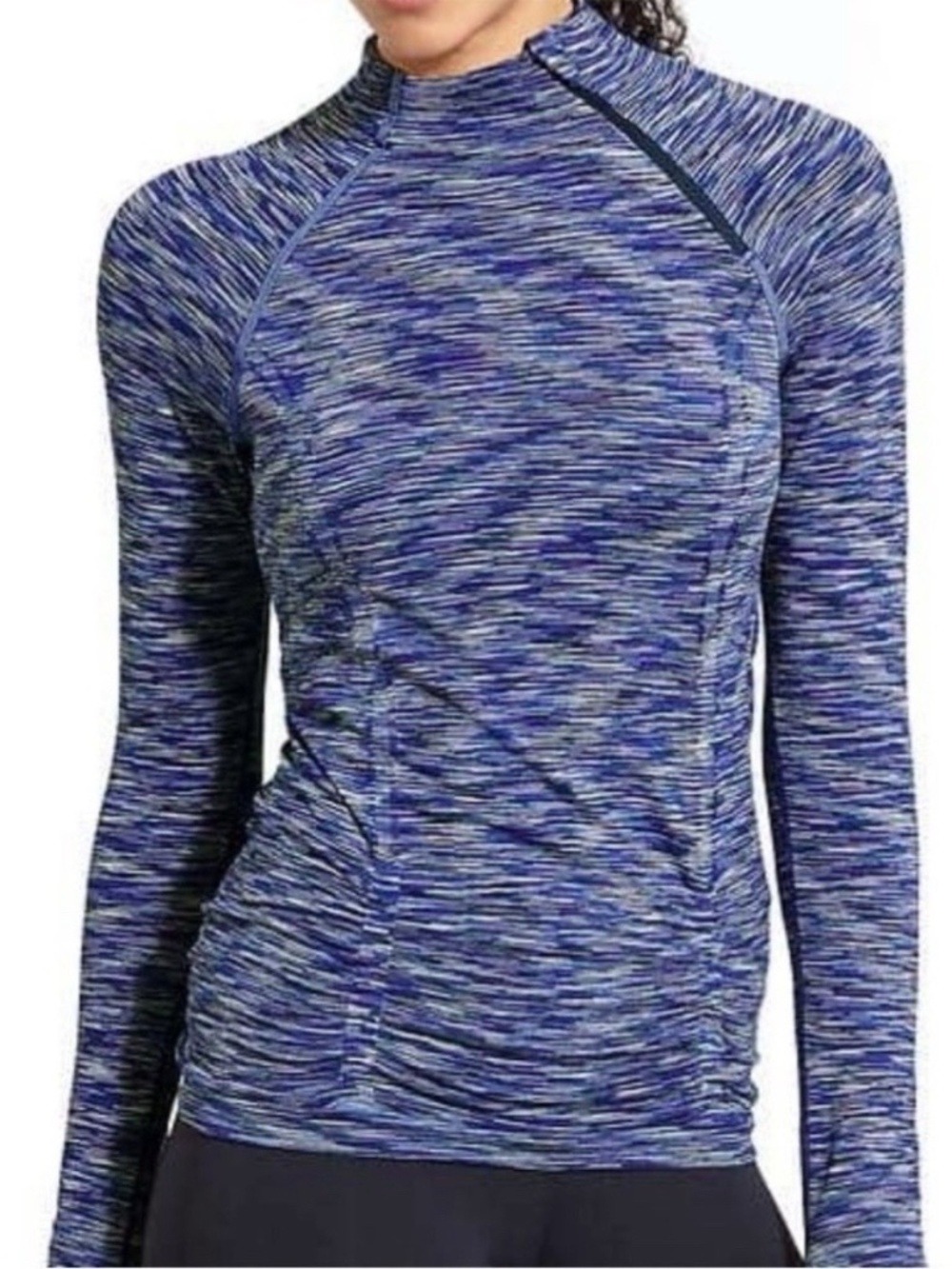 Athleta Women Size L Fastest Track Asymmetric Half Zip Top Blue Space Dye